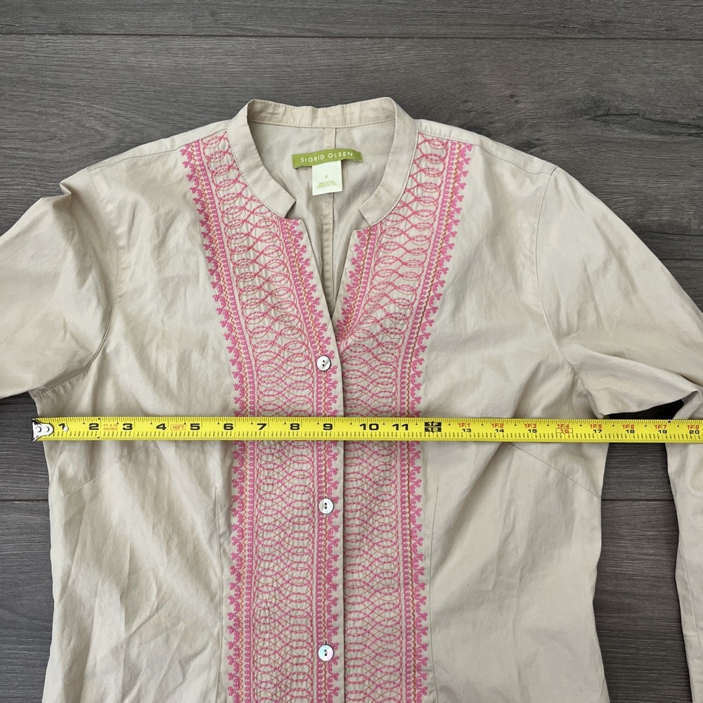 Sigrid Olsen Womens S 100% Cotton Embroidered Shirt Cream Pink - Picture 4 of 6